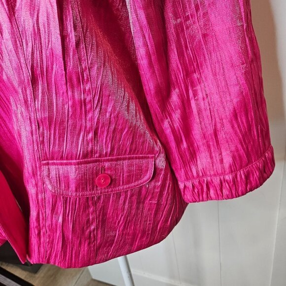 CHICO'S Jacket Blazer Sz Large 12 Hot Pink Crinkle Barbie Open Front Barbiecore - Picture 5 of 12